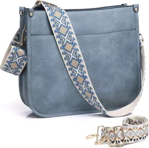 AUYOCO Vegan Leather Crossbody Bags for Women, Crossbody Purse with Guitar Strap Zipped Pockets Handbag Shoulder Bag