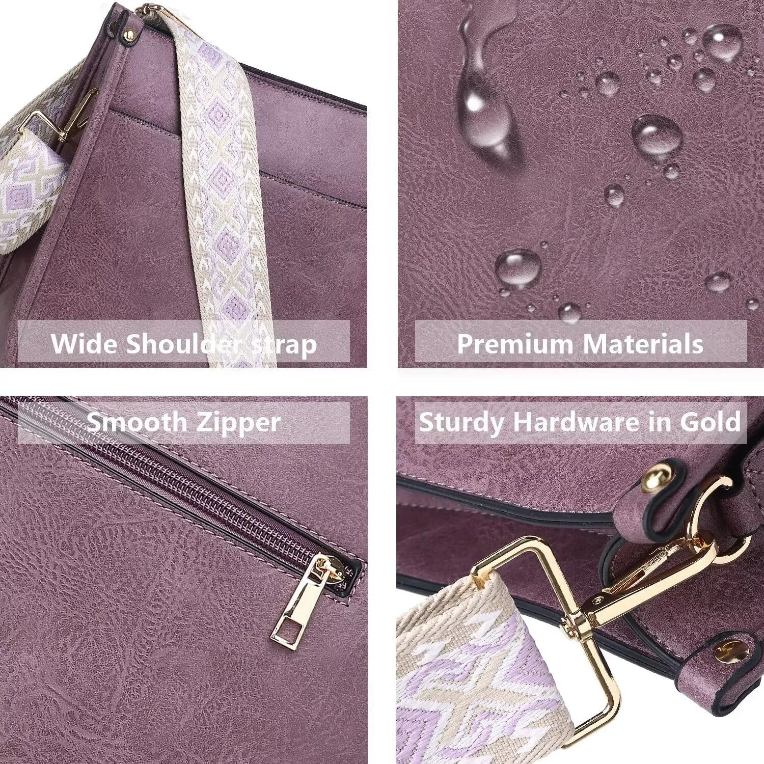 AUYOCO Vegan Leather Crossbody Bags for Women, Crossbody Purse with Guitar Strap Zipped Pockets Handbag Shoulder Bag