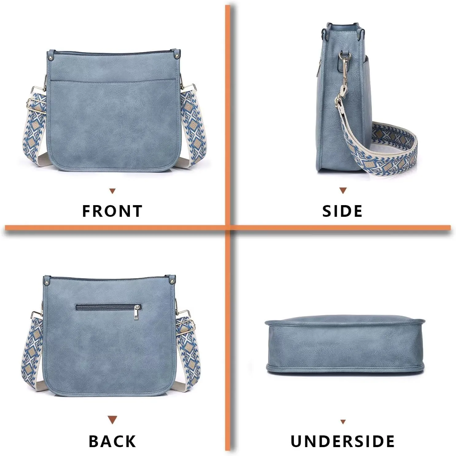 AUYOCO Vegan Leather Crossbody Bags for Women, Crossbody Purse with Guitar Strap Zipped Pockets Handbag Shoulder Bag