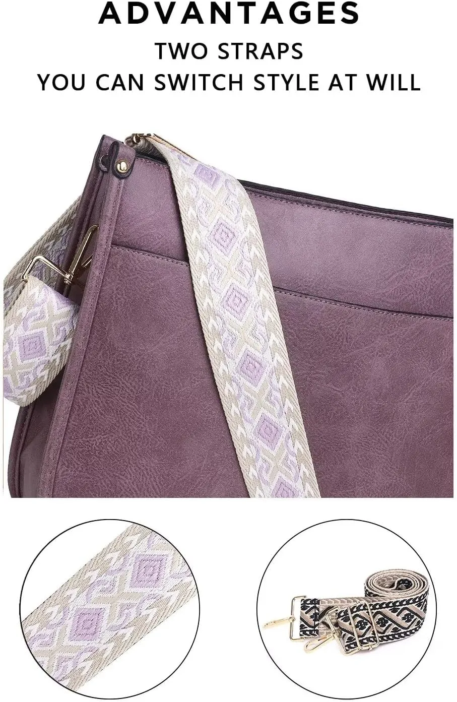 AUYOCO Vegan Leather Crossbody Bags for Women, Crossbody Purse with Guitar Strap Zipped Pockets Handbag Shoulder Bag