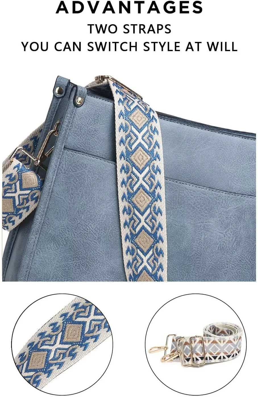 AUYOCO Vegan Leather Crossbody Bags for Women, Crossbody Purse with Guitar Strap Zipped Pockets Handbag Shoulder Bag