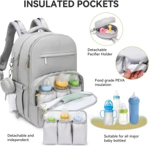 Award-Winning 3 in 1 Faux Leather Diaper Bag Backpack – Luxury PU Leather Diaper Bag Design with 21 Pockets, USB Port, Changing Pad, Pacifier Case, Stroller Straps, Waterproof, Stylish, Unisex 31L