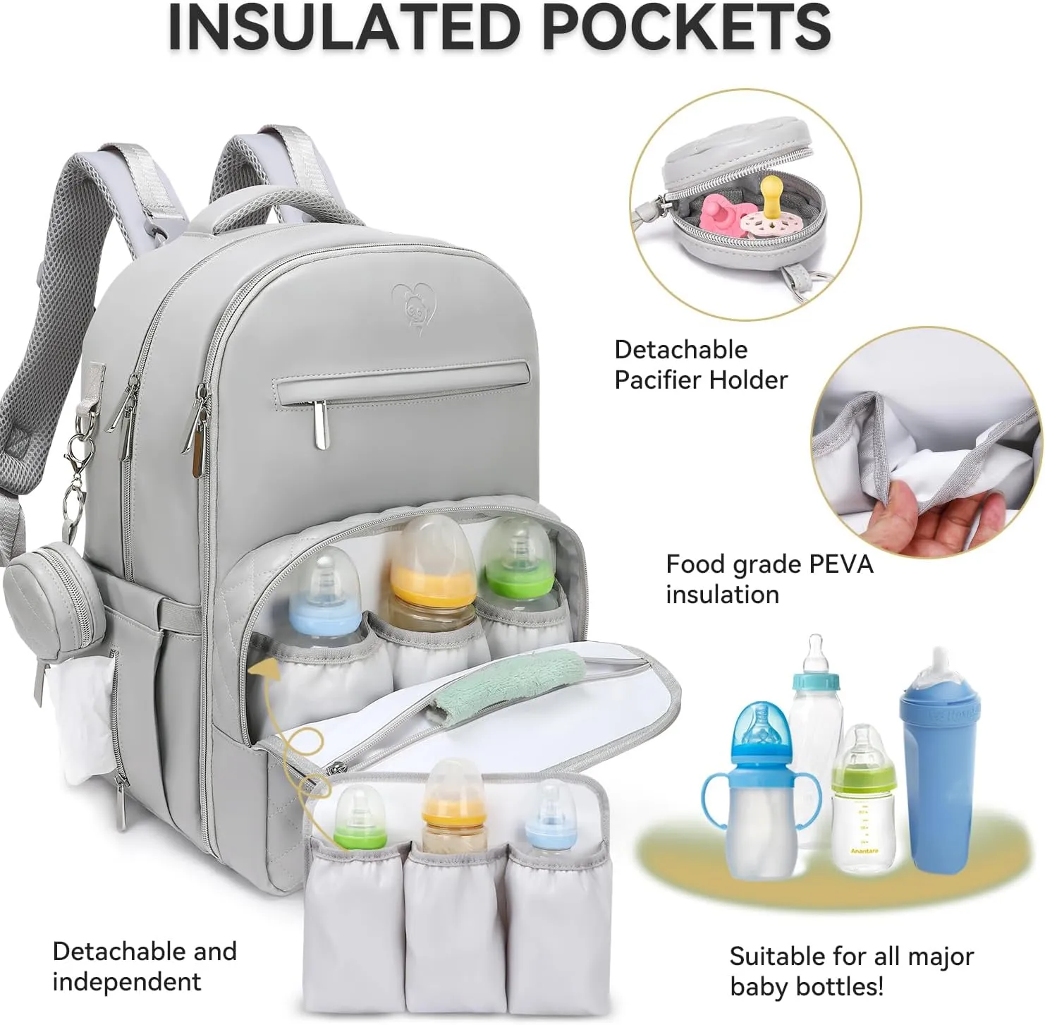 Award-Winning 3 in 1 Faux Leather Diaper Bag Backpack – Luxury PU Leather Diaper Bag Design with 21 Pockets, USB Port, Changing Pad, Pacifier Case, Stroller Straps, Waterproof, Stylish, Unisex 31L