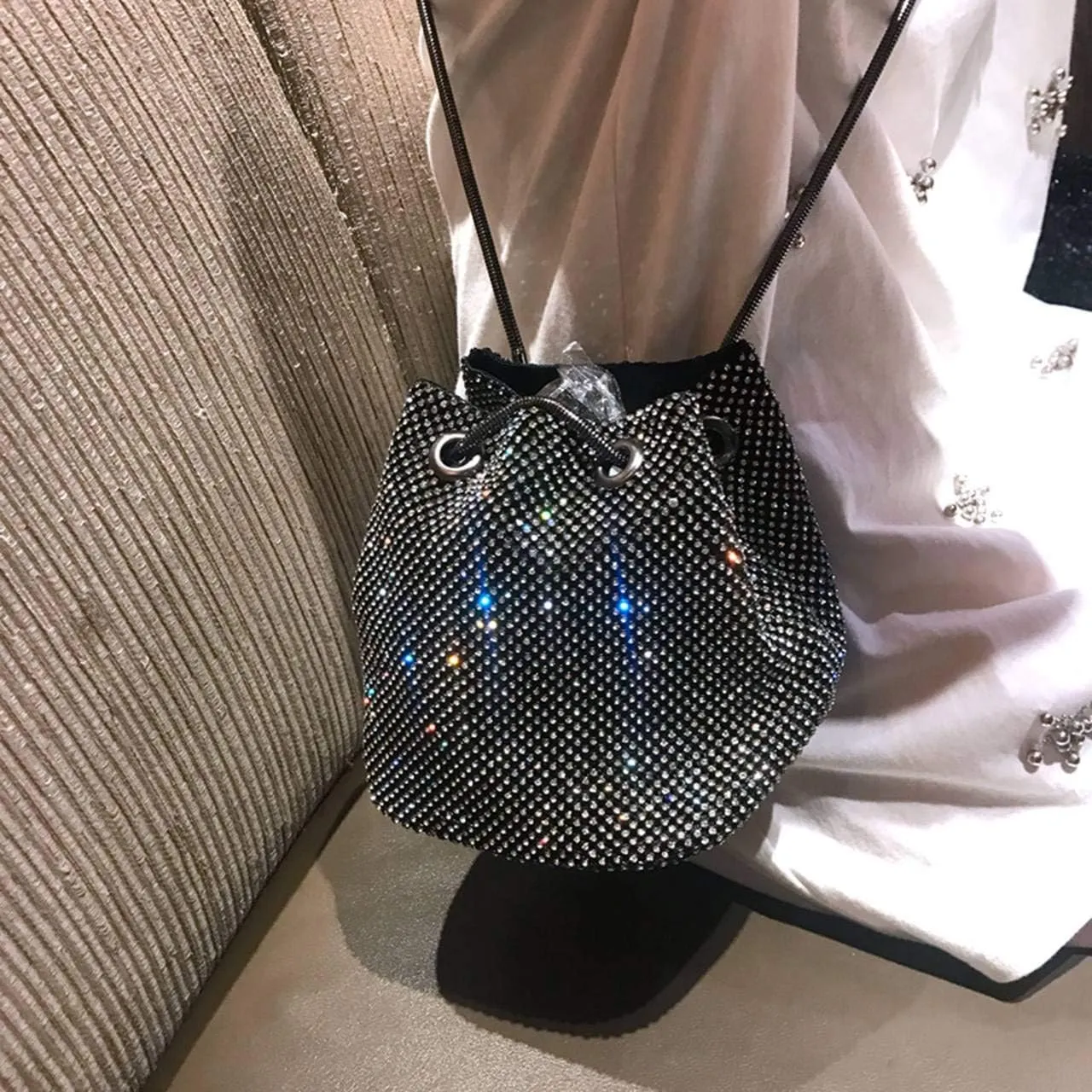 Ayliss Women's Full Rhinestones Bucket Bag Mini/Small Crossbody Shoulder Evening Shinny Bling Clutch Purse Bucket Handbag