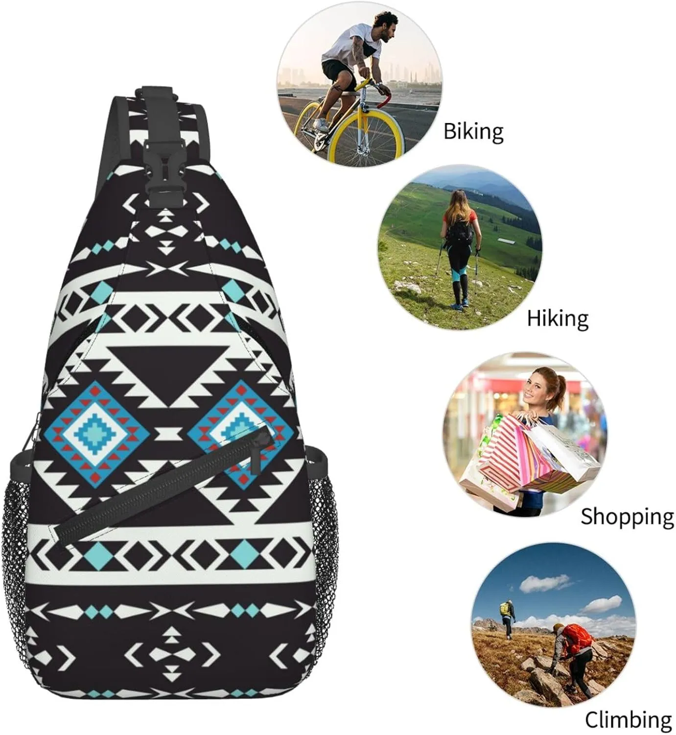 Aztec Geometric Pattern Sling Bag Southwest Native American Ethnic Tribal Striped Crossbody Backpack Navajo Print Chest Shoulder Bag Casual Gym Sports Travel Hiking Daypack for Women Men