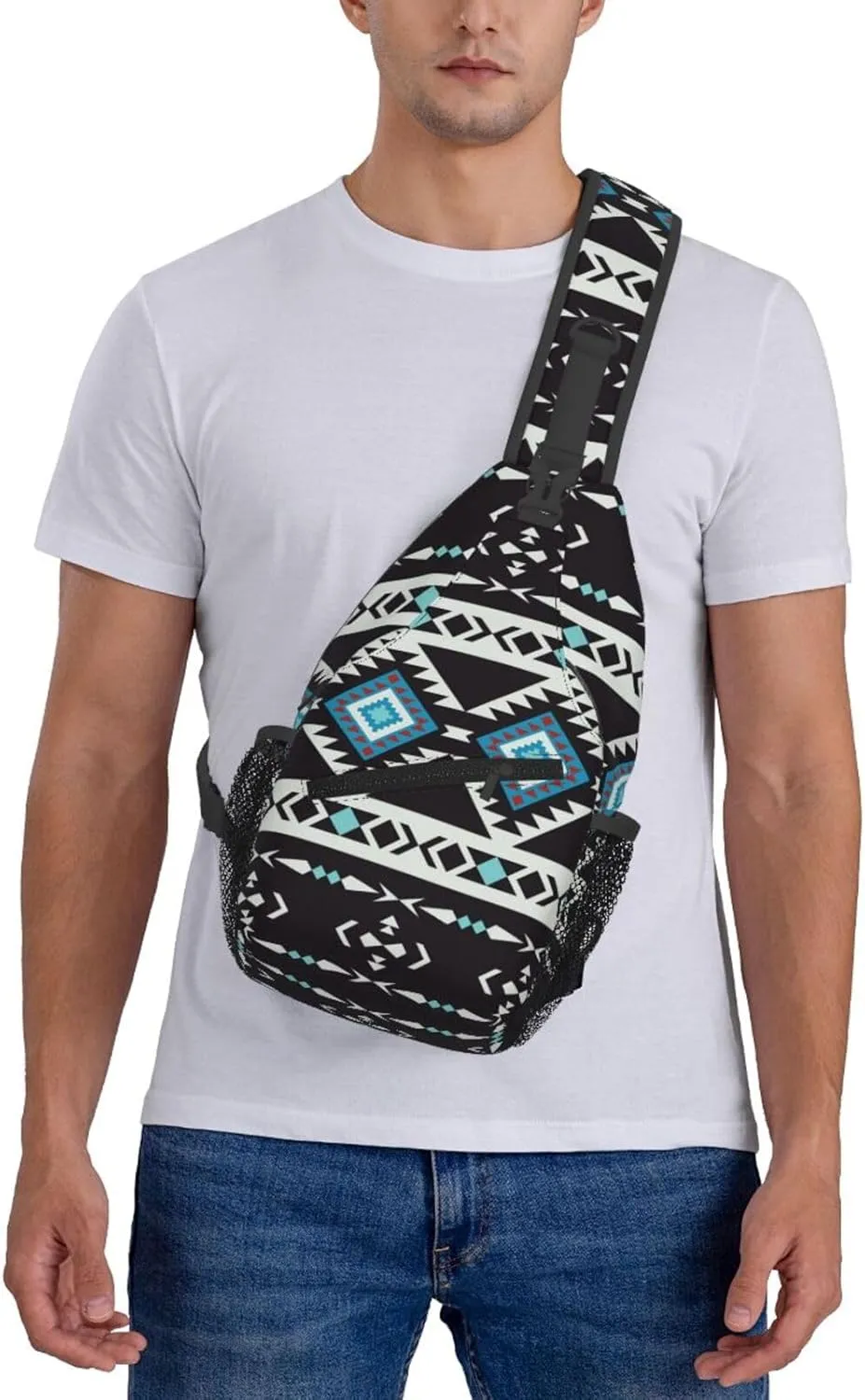 Aztec Geometric Pattern Sling Bag Southwest Native American Ethnic Tribal Striped Crossbody Backpack Navajo Print Chest Shoulder Bag Casual Gym Sports Travel Hiking Daypack for Women Men