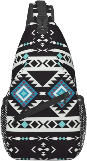 Aztec Geometric Pattern Sling Bag Southwest Native American Ethnic Tribal Striped Crossbody Backpack Navajo Print Chest Shoulder Bag Casual Gym Sports Travel Hiking Daypack for Women Men