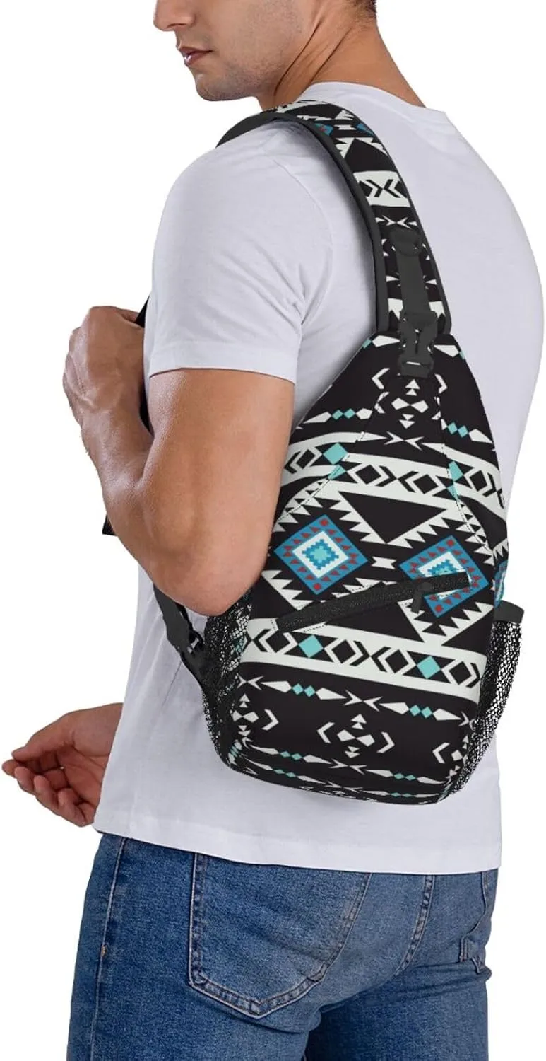 Aztec Geometric Pattern Sling Bag Southwest Native American Ethnic Tribal Striped Crossbody Backpack Navajo Print Chest Shoulder Bag Casual Gym Sports Travel Hiking Daypack for Women Men