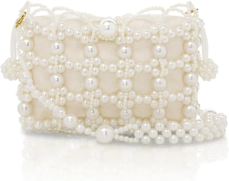BABEYOND Women Pearl Clutch Purse - Bucket Beaded Bridal Evening Bag with Inner Bag for Party Wedding