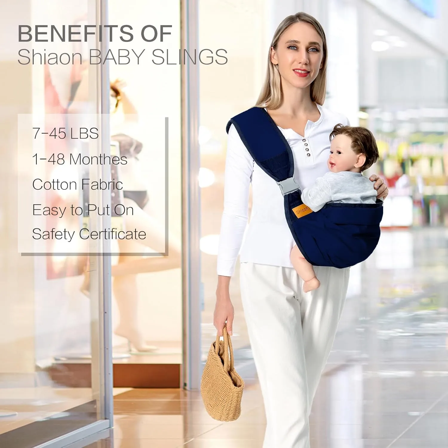 Baby Sling Carrier, Baby Carrier Newborn to Toddler(7-45lbs), Toddler Carrier with Safety Buckle, One Shoulder Adjustable Shoulder Strap, One Size Fits All, Blue