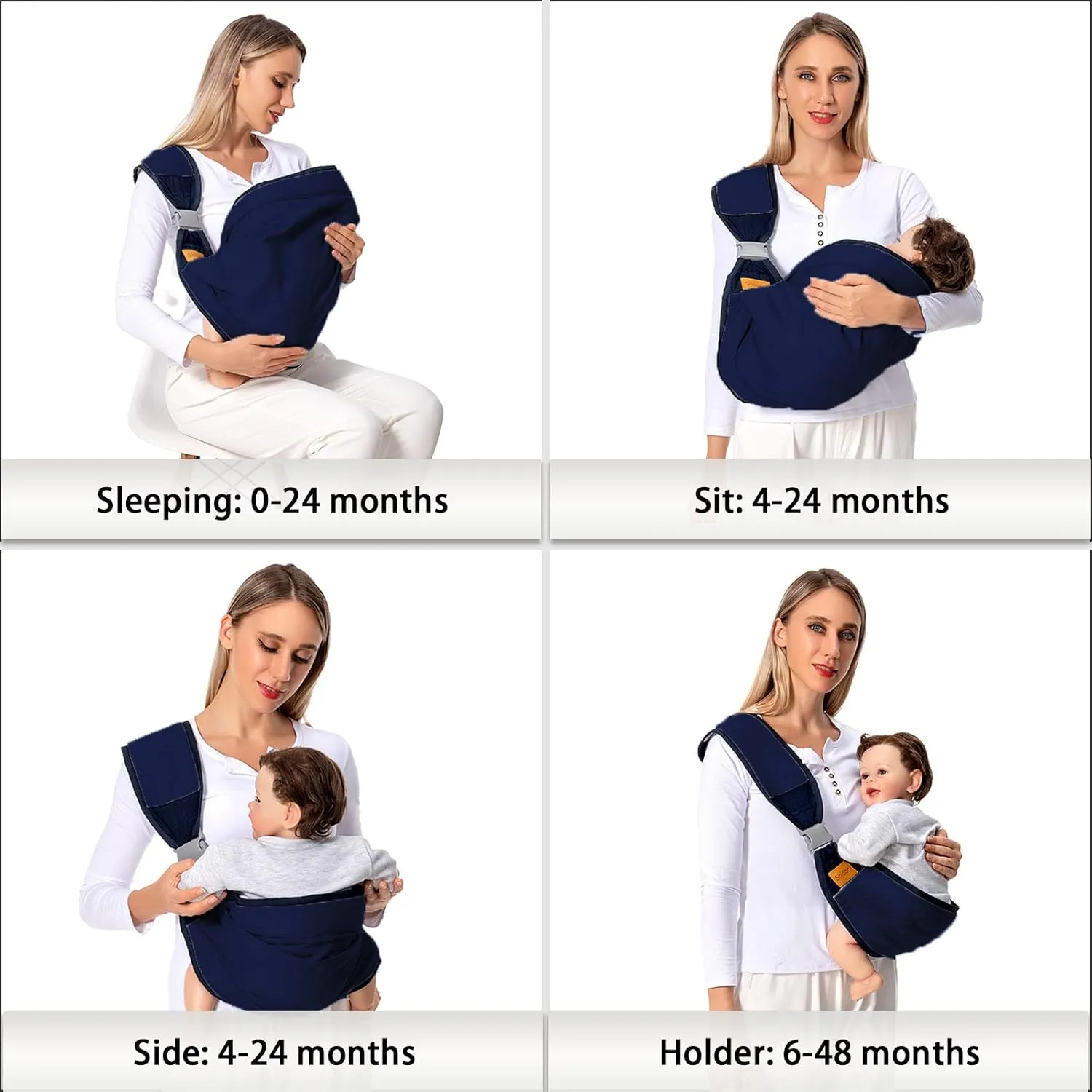 Baby Sling Carrier, Baby Carrier Newborn to Toddler(7-45lbs), Toddler Carrier with Safety Buckle, One Shoulder Adjustable Shoulder Strap, One Size Fits All, Blue
