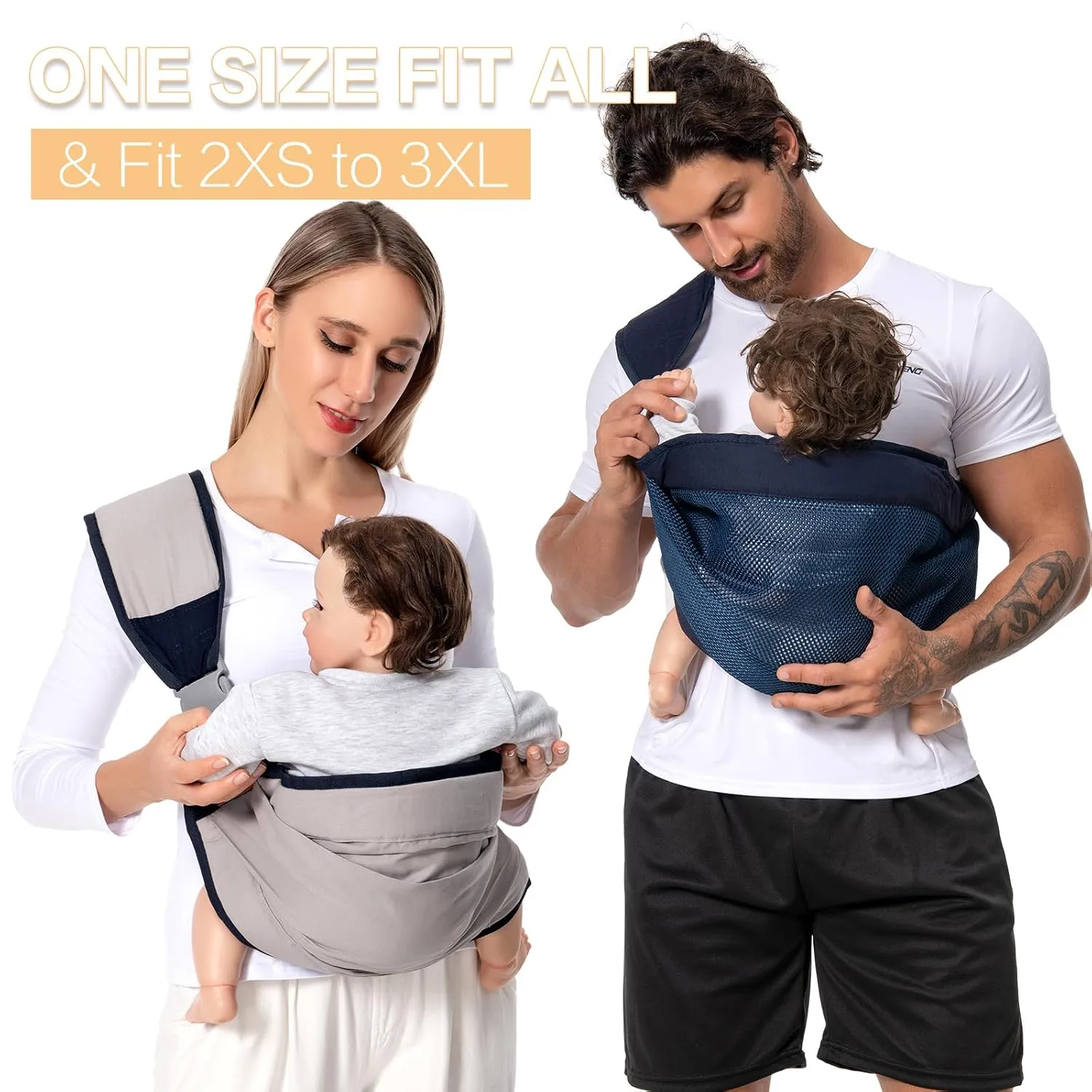 Baby Sling Carrier, Baby Carrier Newborn to Toddler(7-45lbs), Toddler Carrier with Safety Buckle, One Shoulder Adjustable Shoulder Strap, One Size Fits All, Blue