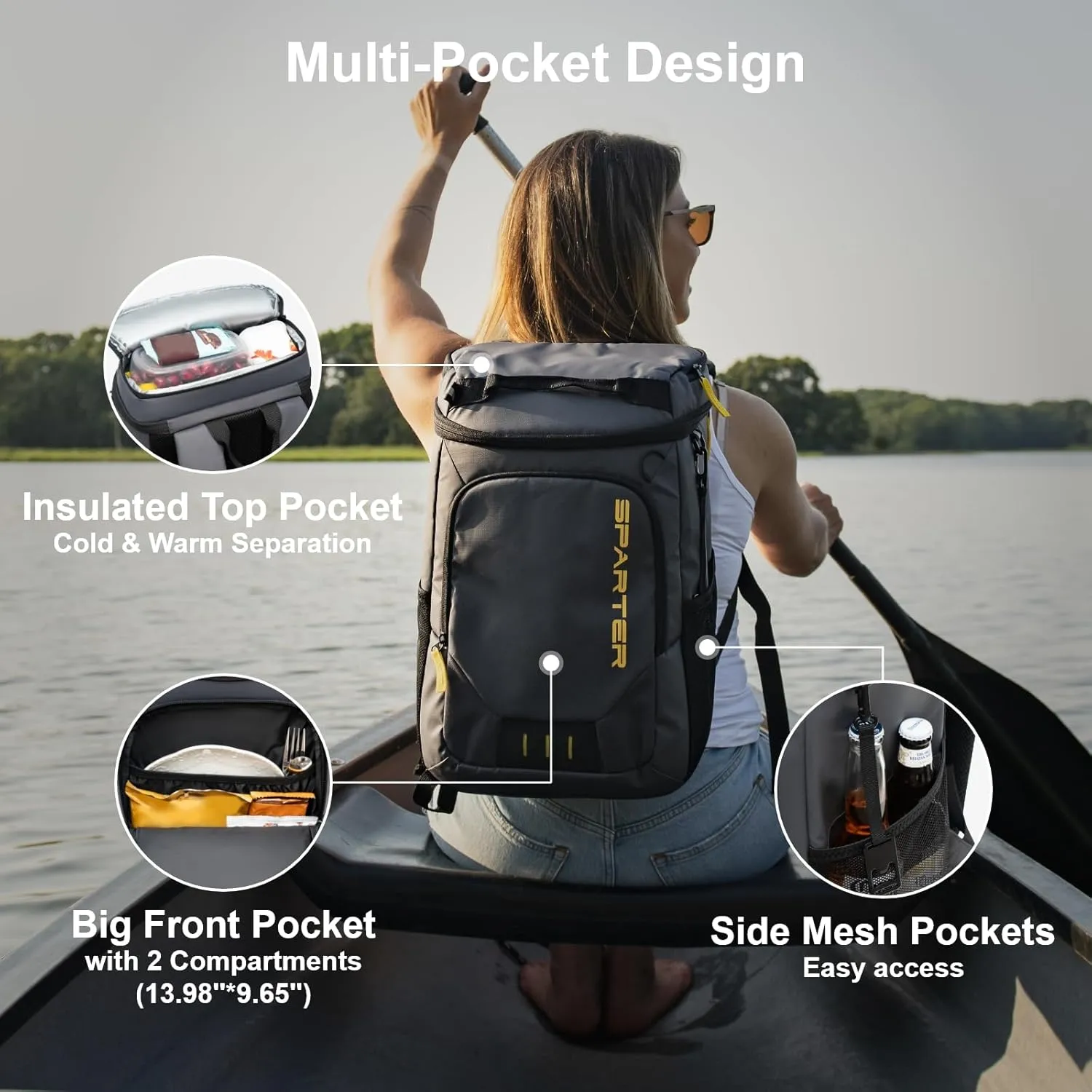 Backpack Cooler Insulated Leak Proof 30/45 Cans, 2 Insulated Compartments Thermal Bag, Portable Lightweight Beach Travel Camping Lunch Backpack for Men and Women
