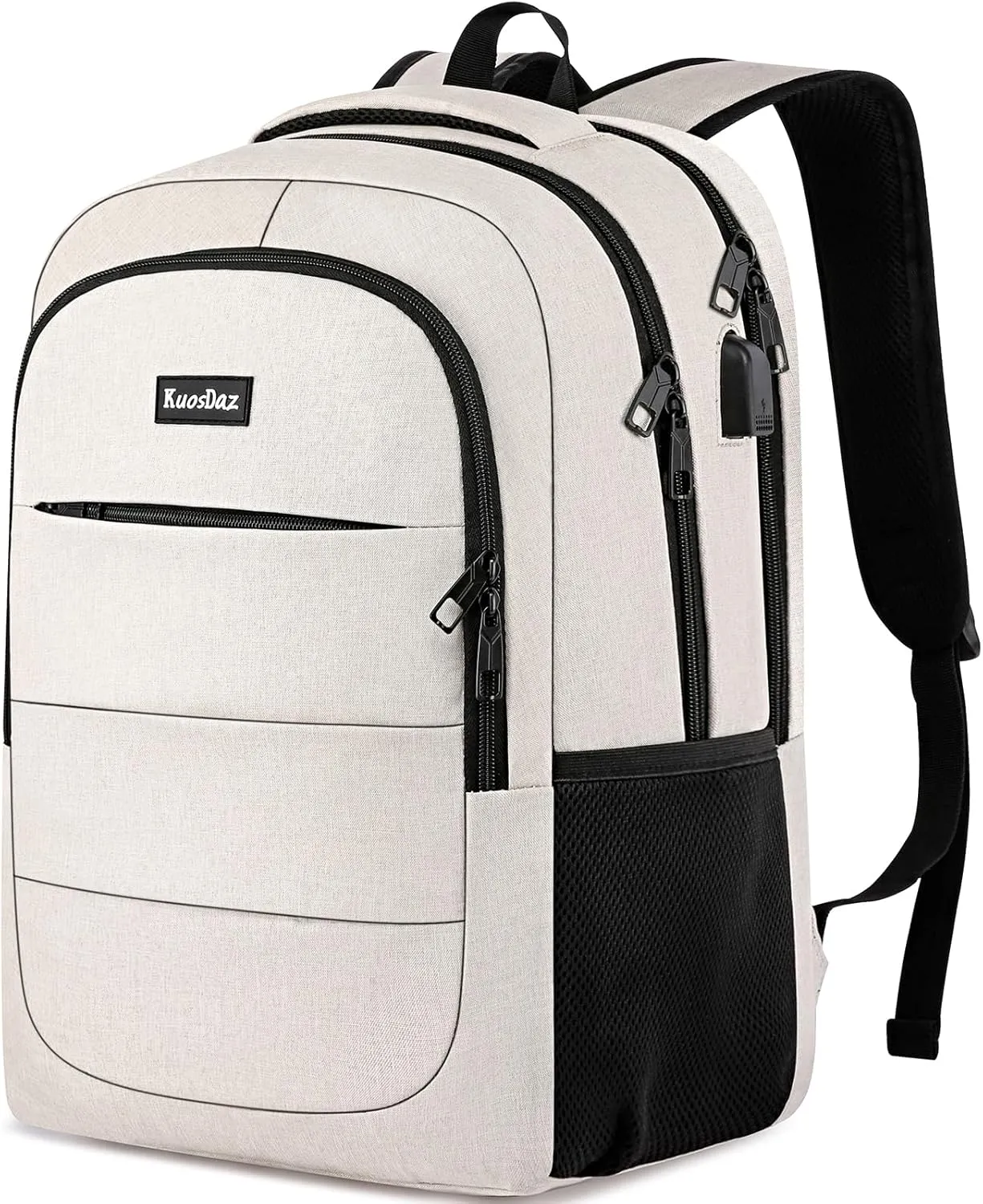 Backpack for Men Women, School Backpack for Boys Girls, 15.6 Inch Laptop Backpack with USB Charging Port, Large High School Bookbags for Teens, Beige