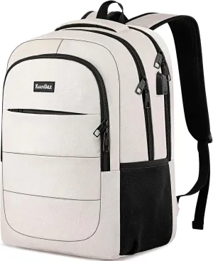 Backpack for Men Women, School Backpack for Boys Girls, 15.6 Inch Laptop Backpack with USB Charging Port, Large High School Bookbags for Teens, Beige
