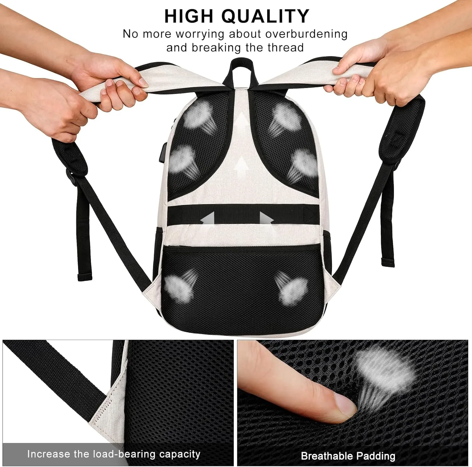 Backpack for Men Women, School Backpack for Boys Girls, 15.6 Inch Laptop Backpack with USB Charging Port, Large High School Bookbags for Teens, Beige