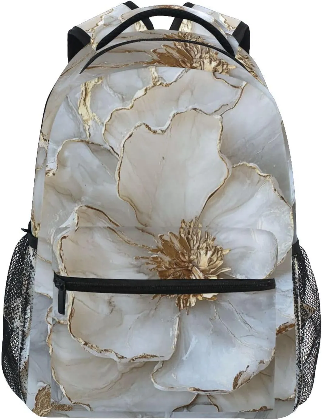 Backpacks for Teacher Nurse Fashion Travel Laptop Backpack with Chest Strap Gift Men & Women Marble White Beige