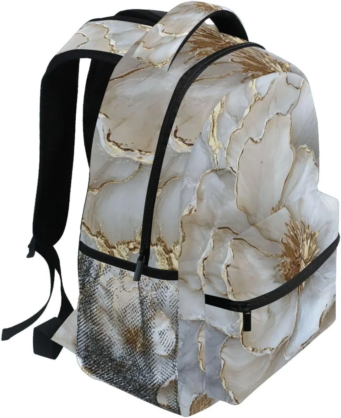 Backpacks for Teacher Nurse Fashion Travel Laptop Backpack with Chest Strap Gift Men & Women Marble White Beige