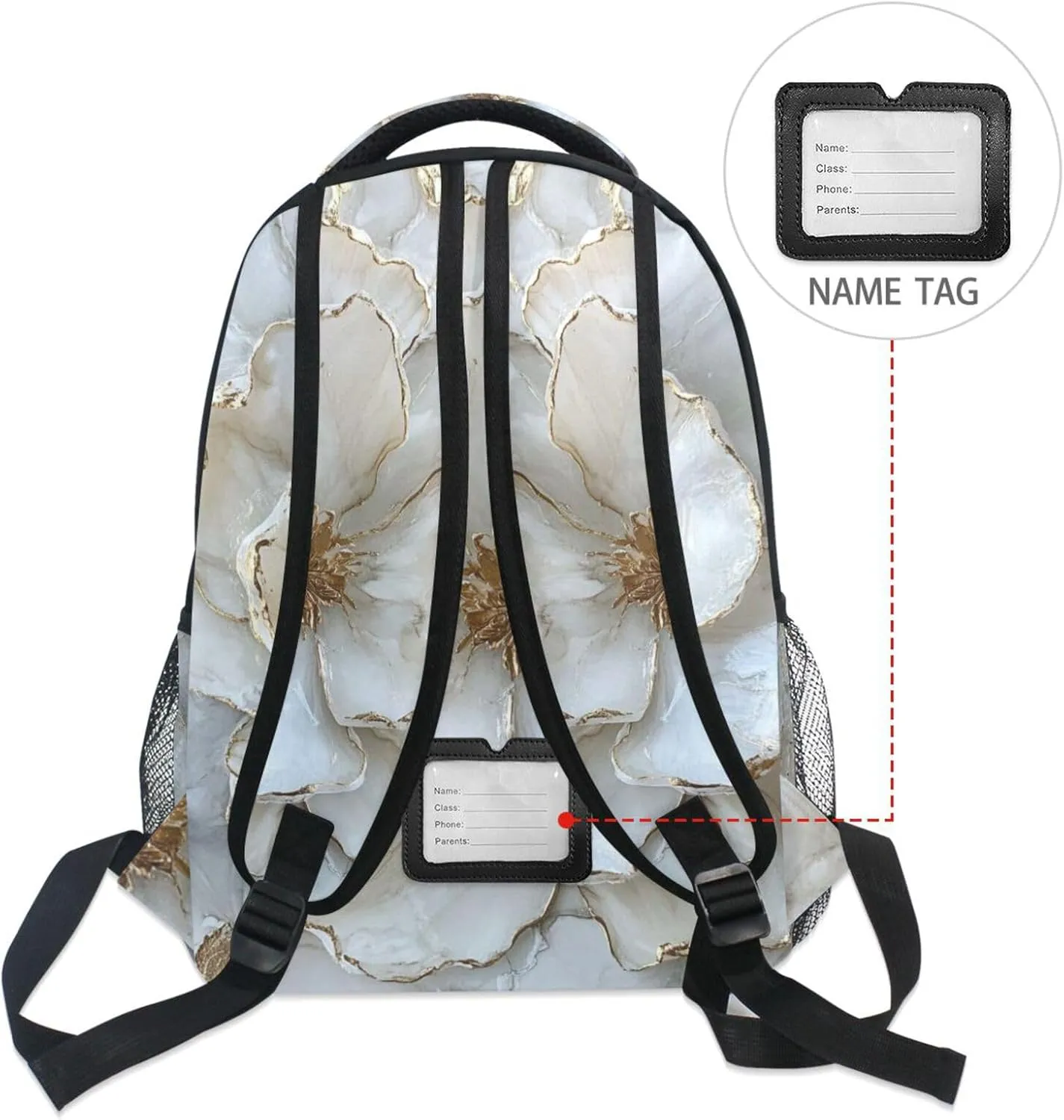 Backpacks for Teacher Nurse Fashion Travel Laptop Backpack with Chest Strap Gift Men & Women Marble White Beige