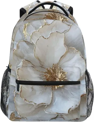 Backpacks for Teacher Nurse Fashion Travel Laptop Backpack with Chest Strap Gift Men & Women Marble White Beige