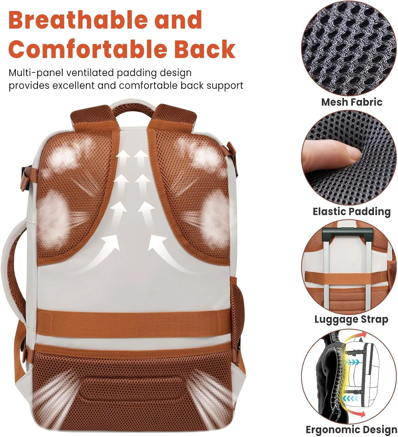 BAGAIL Travel Laptop Backpack, Carry on with USB Port, Luggage Bag for Holiday-Beige