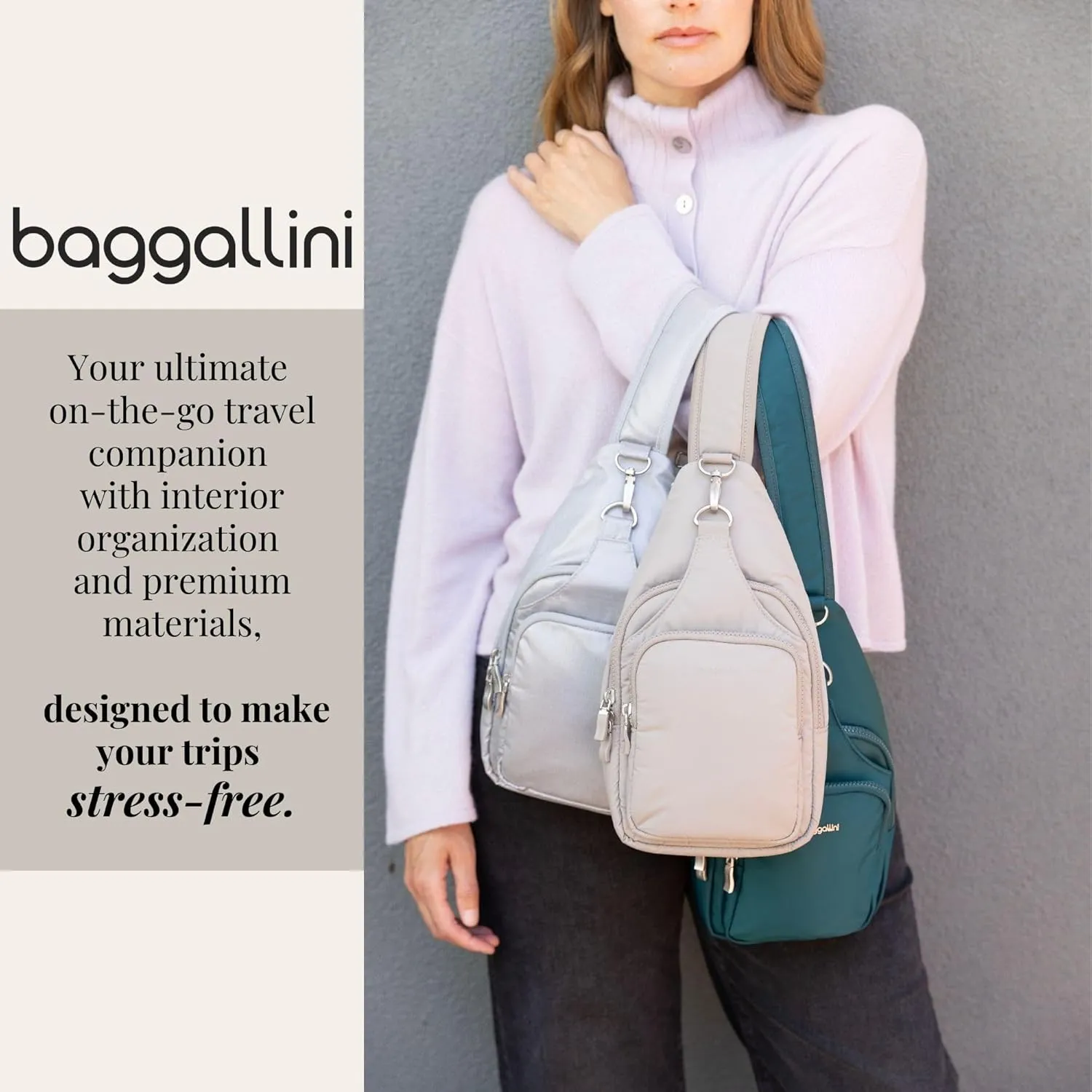 Baggallini Women's Central Park Sling 12"x7" Crossbody Bag W/Convertible Adjustable Shoulder Strap
