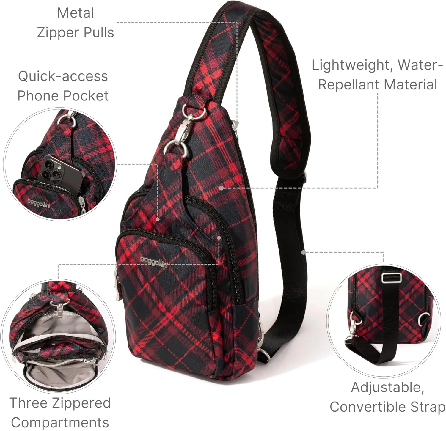 Baggallini Women's Central Park Sling 12"x7" Crossbody Bag W/Convertible Adjustable Shoulder Strap