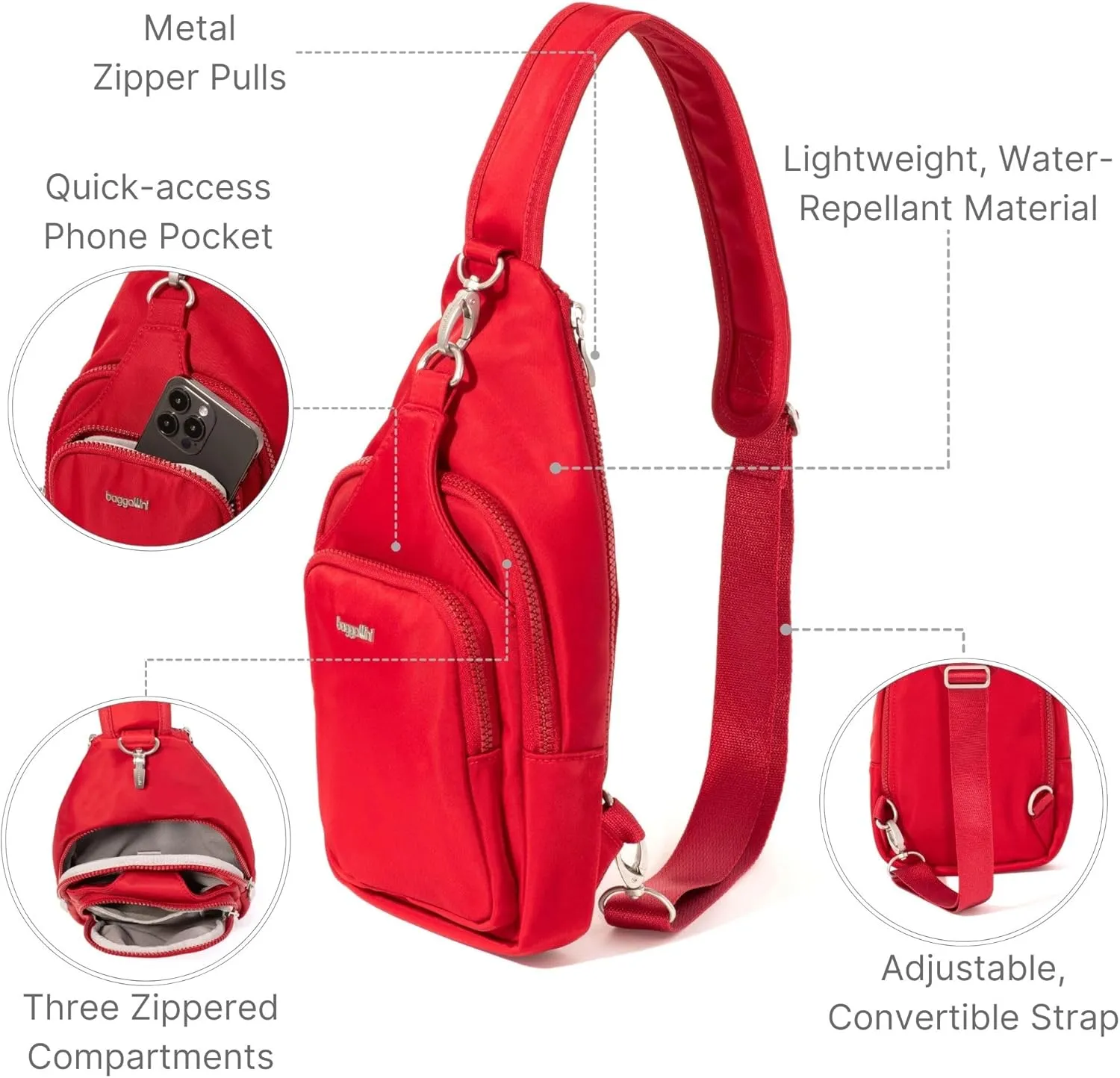 Baggallini Women's Central Park Sling 12"x7" Crossbody Bag W/Convertible Adjustable Shoulder Strap