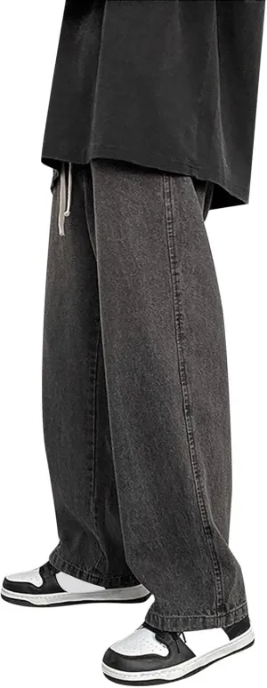 Baggy Jeans Men Elastic Waist Loose Fitted Vintage 90s Denim Pants Y2k Hip Hop Straight Leg Skater Jeans Streetwear