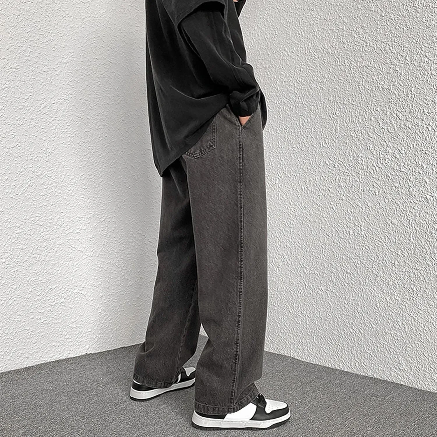Baggy Jeans Men Elastic Waist Loose Fitted Vintage 90s Denim Pants Y2k Hip Hop Straight Leg Skater Jeans Streetwear