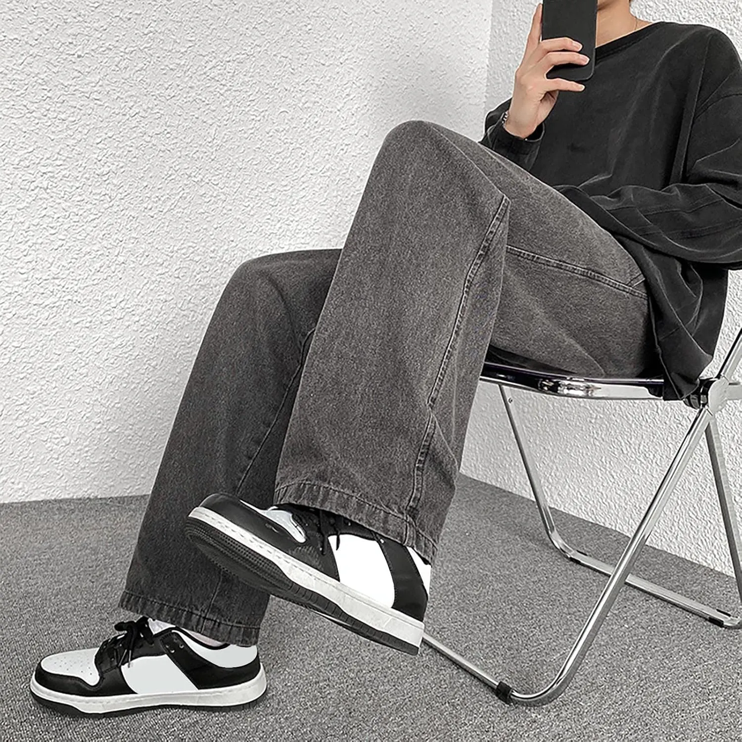 Baggy Jeans Men Elastic Waist Loose Fitted Vintage 90s Denim Pants Y2k Hip Hop Straight Leg Skater Jeans Streetwear