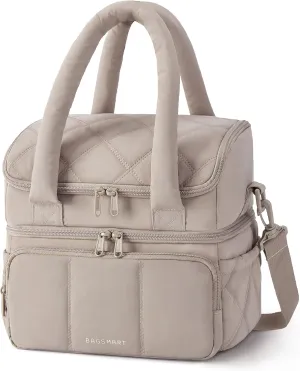 BAGSMART Lunch Bag Women, Double Deck Insulated Lunch Box, Quilted Puffer Lunch Tote, Leakproof, Durable & Reusable Large Lunch Cooler For Work Picnic Travel Meal Prep, Camel