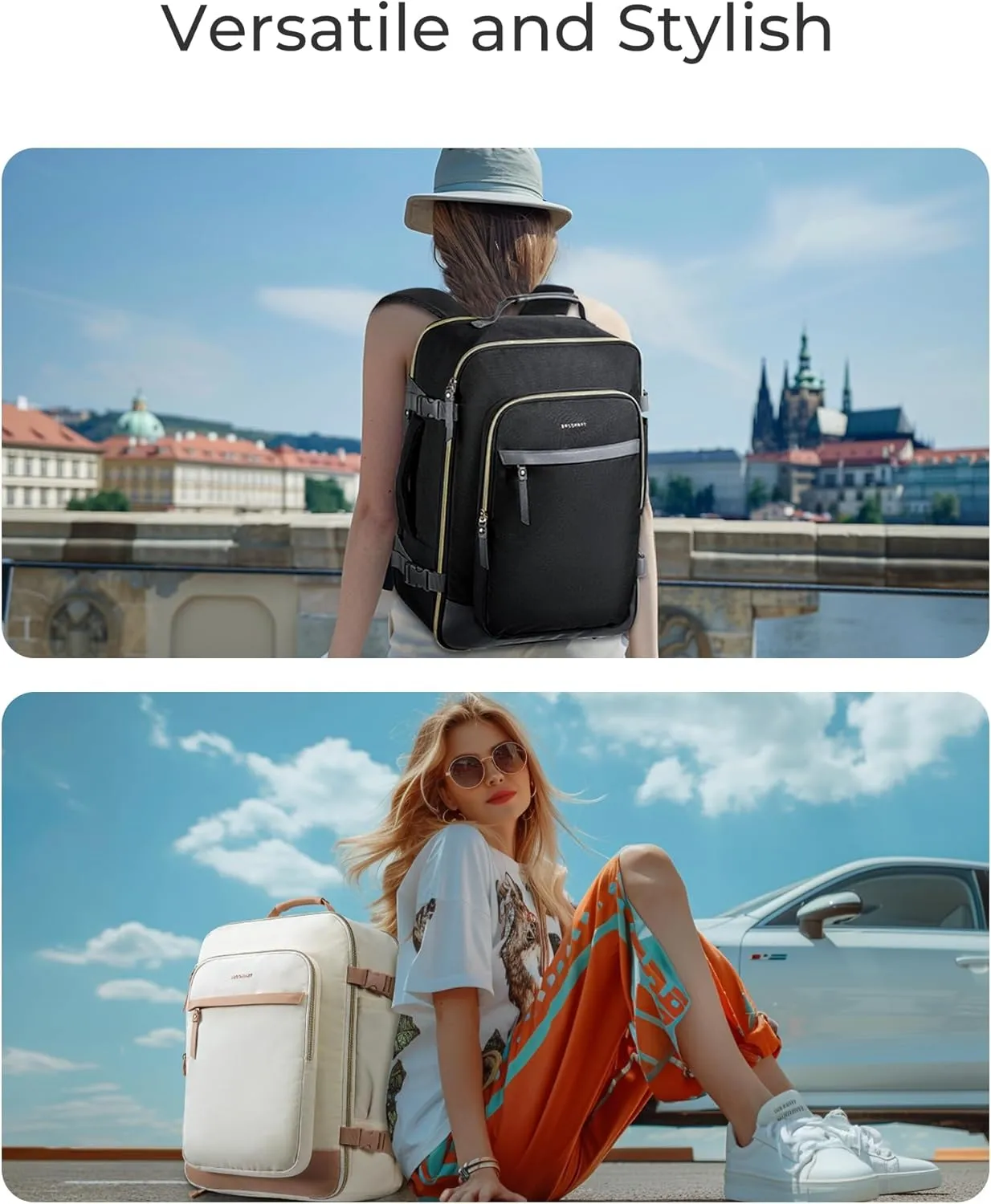BAGSMART Travel Backpack for Women, Large 40L Carry-On Backpack Fits 17.3 Inch Laptop, TSA Approved Water-Resistant Weekender Gym Backpack, Beige