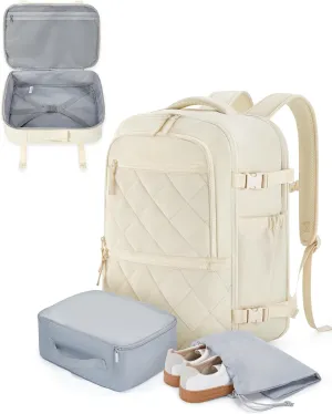 BAGSMART Travel Backpack for Women Men, 30L Carry on Backpack for Airplanes, 17 Inches Backpack for Women, with Shoe Bag & Storage Bag, Backpack Suitcase for Travel, Beige