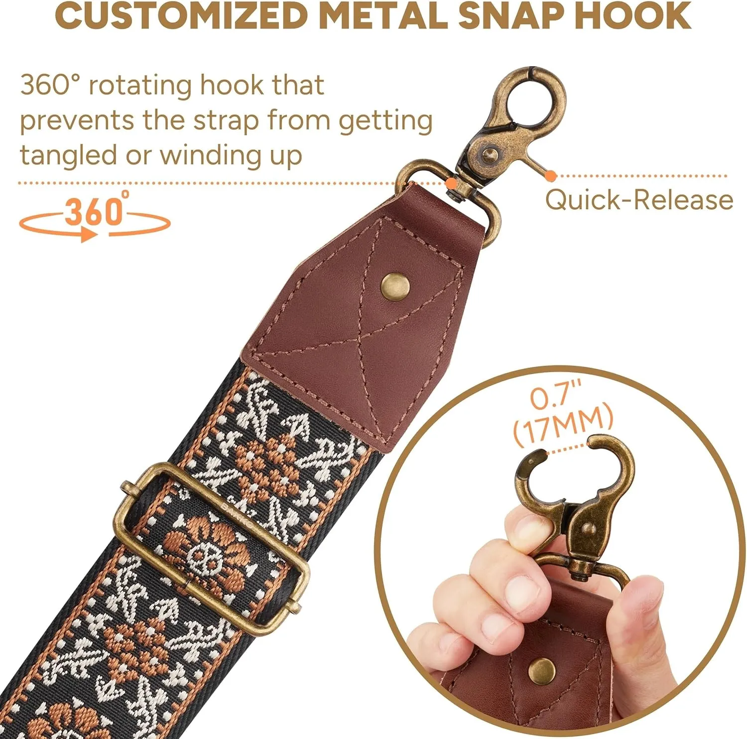 BAKKO Crossbody Strap Full Grain Leather Ends Brass Metal Hardware 2" Wide Replacement Shoulder Strap
