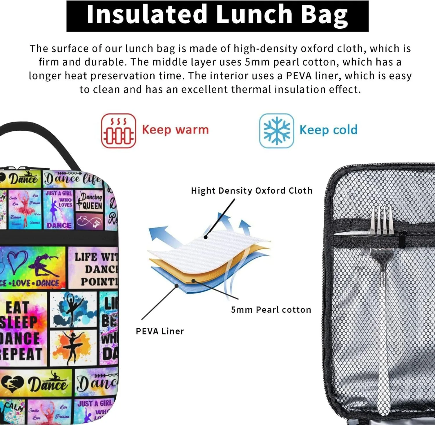 Ballerina Lunch Bag Insulated Ballet Lunch Box for Women Kids Adult Men,Insulated Dance Lunch Bag Reusable Lunch Tote Gifts for Women Men Picnic Travel