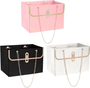 baotongle 12pcs Flower Paper Gift Box Bouquet Storage Bucket Handbag with Metal Chain Flower Boxes for Arrangements Wedding Valentine's Mother's Day Birthday Bridal Shower