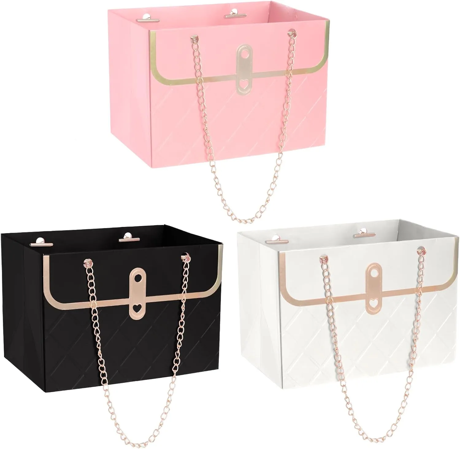 baotongle 12pcs Flower Paper Gift Box Bouquet Storage Bucket Handbag with Metal Chain Flower Boxes for Arrangements Wedding Valentine's Mother's Day Birthday Bridal Shower