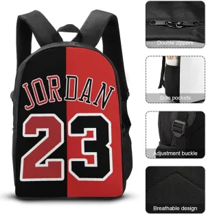 Basketball 23 Themed Backpack Set - 3-Piece Combo with Lunch Bag & Pencil Case, 17 Inch Durable Red Black Design for Sports Enthusiasts