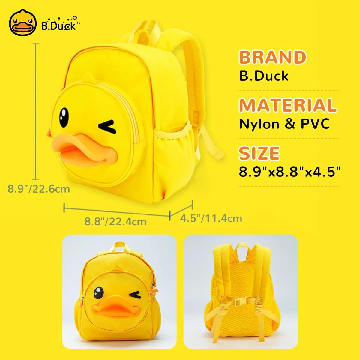 B.Duck Kid Backpack Cartoon Duck Fuuny Waterproof Toddler Bookbag Daypack for Kindergarten