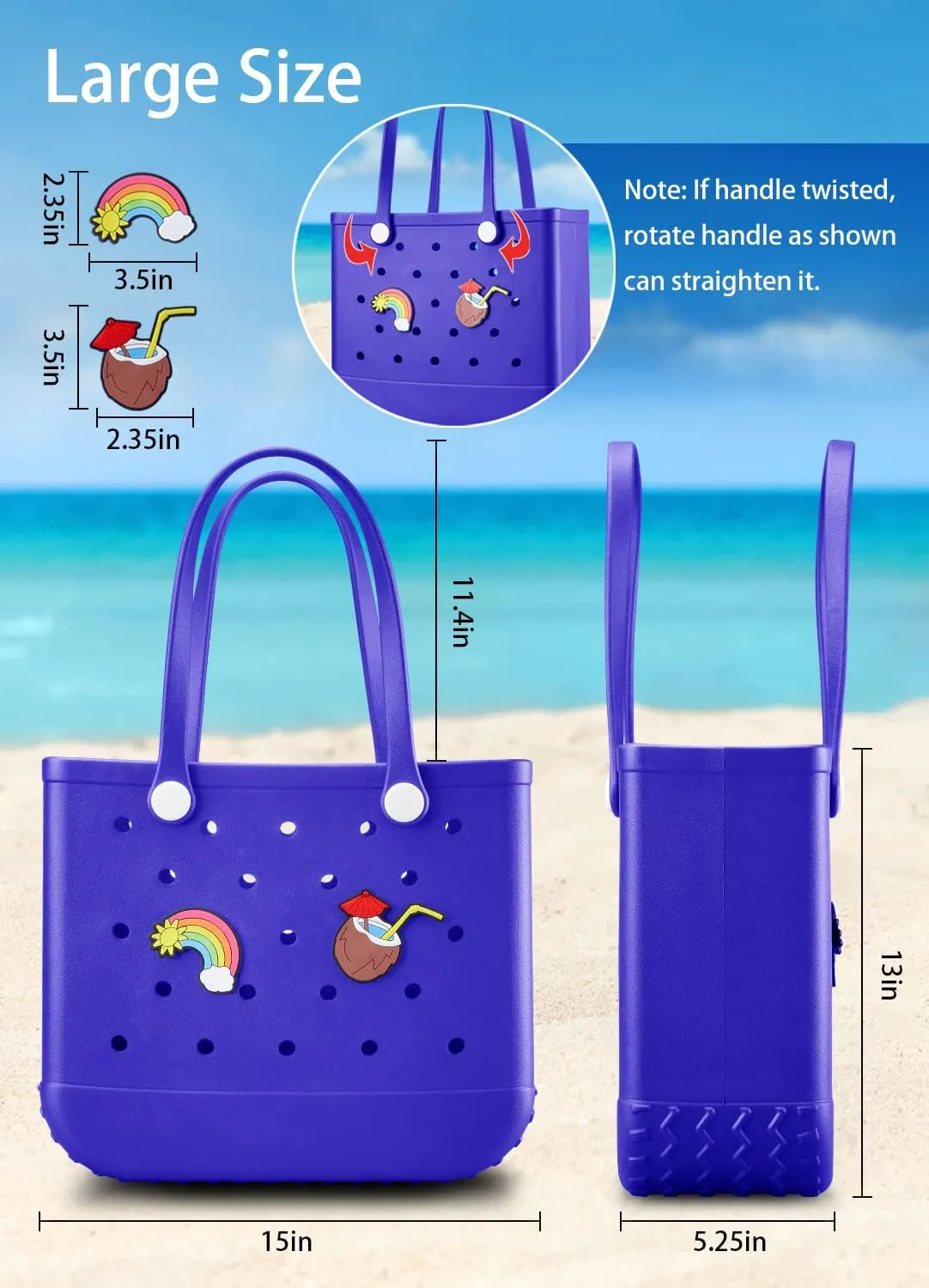 Beach Bag Rubber Tote Bag - Waterproof Travel Bag for Women Washable Tote Bag Handbag for Sports Beach Market Pool