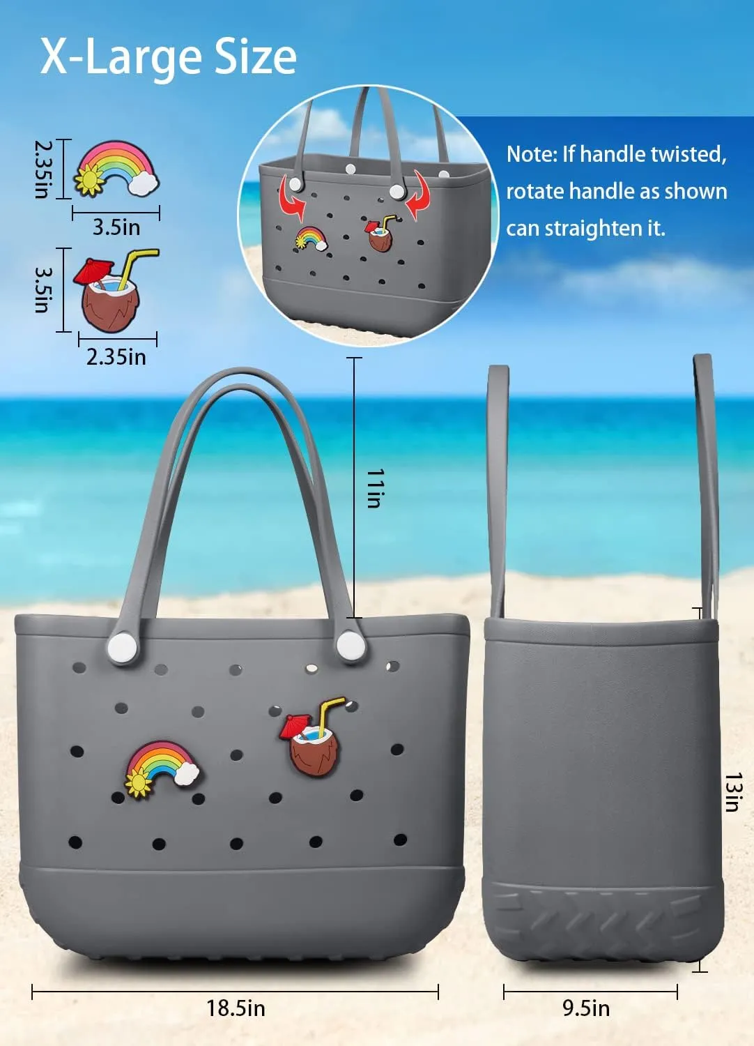 Beach Bag Rubber Tote Bag Waterproof Travel Bags for Women Washable Tote Bag Handbag for Sports Beach Market Pool