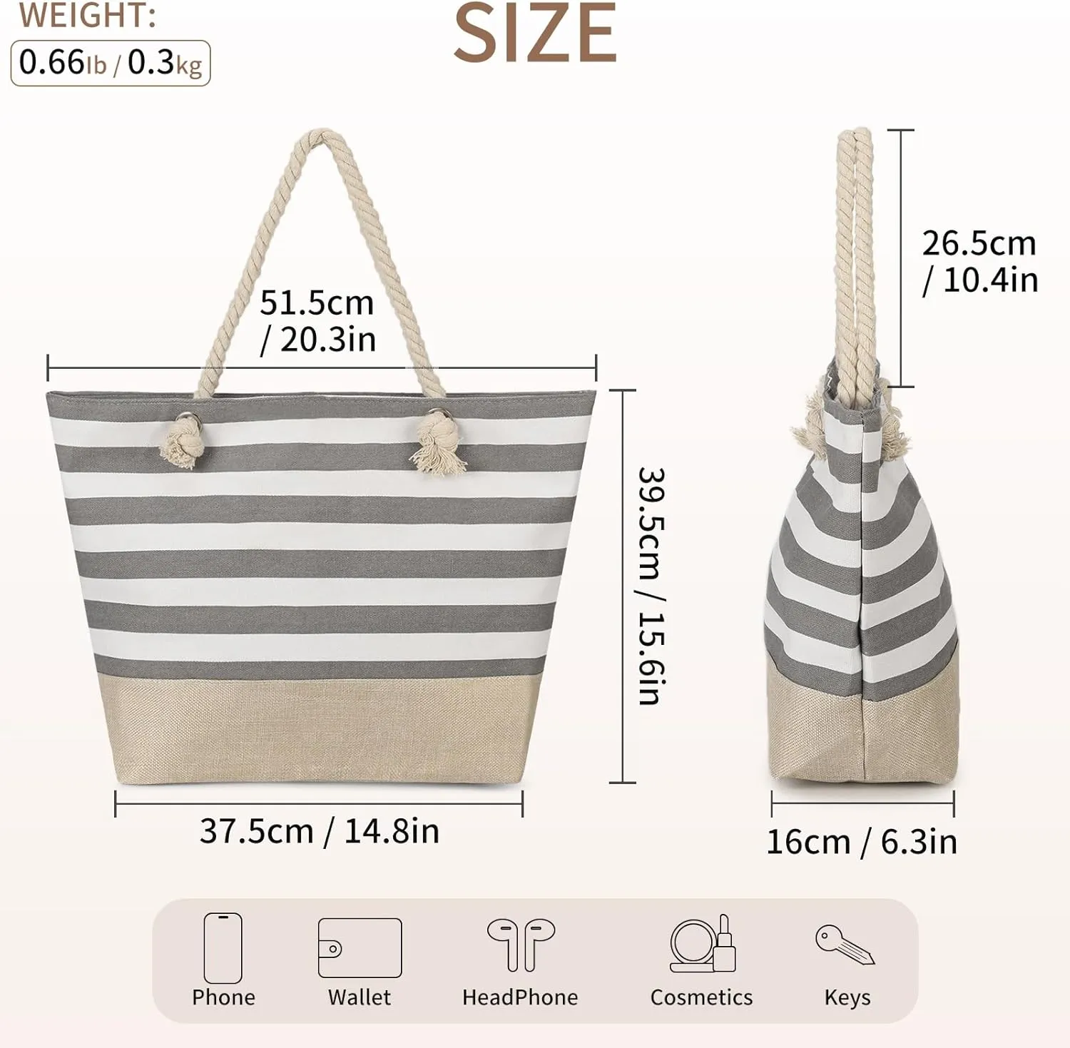Beach Bags for Women Large Waterproof Tote Bag with Zipper Lightweight Canvas Reusable Grocery Shopping Shoulder Bag
