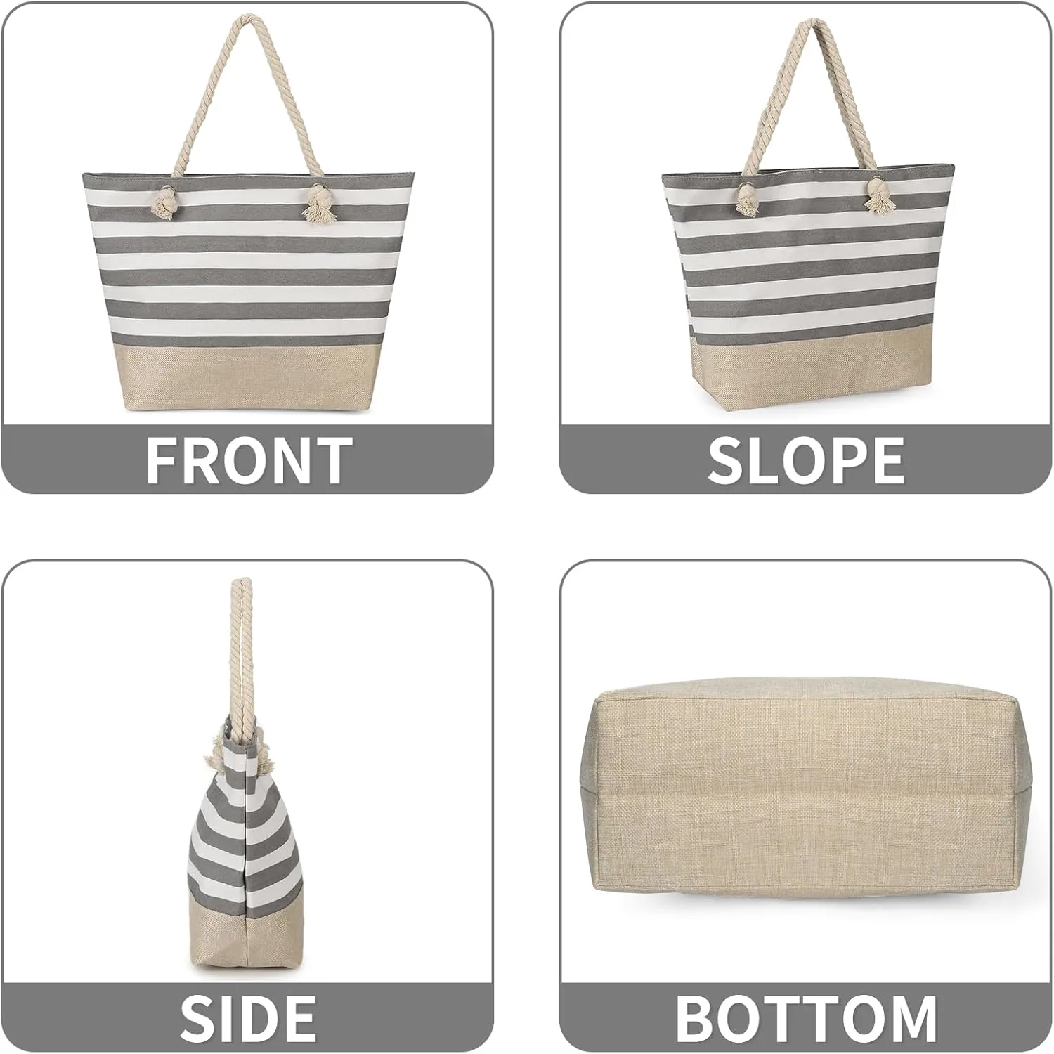 Beach Bags for Women Large Waterproof Tote Bag with Zipper Lightweight Canvas Reusable Grocery Shopping Shoulder Bag