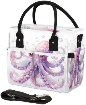 Beautiful Pink Octopus Lunch Bag Large Lunch Tote Bag, Leakproof Reusable Insulated Lunch Box Organizer for Work School Picnic Beach Hiking, Cooler Bag with Adjustable Shoulder Strap for Women Men