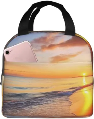 Beautiful Tropical Sunrise on The Beach Lunch Bag for Women Men Reusable Lunch Tote Bags Insulated Lunch Box Leakproof Meal Bag Large Capacity Cooler Food Containers for Work Travel Outdoor