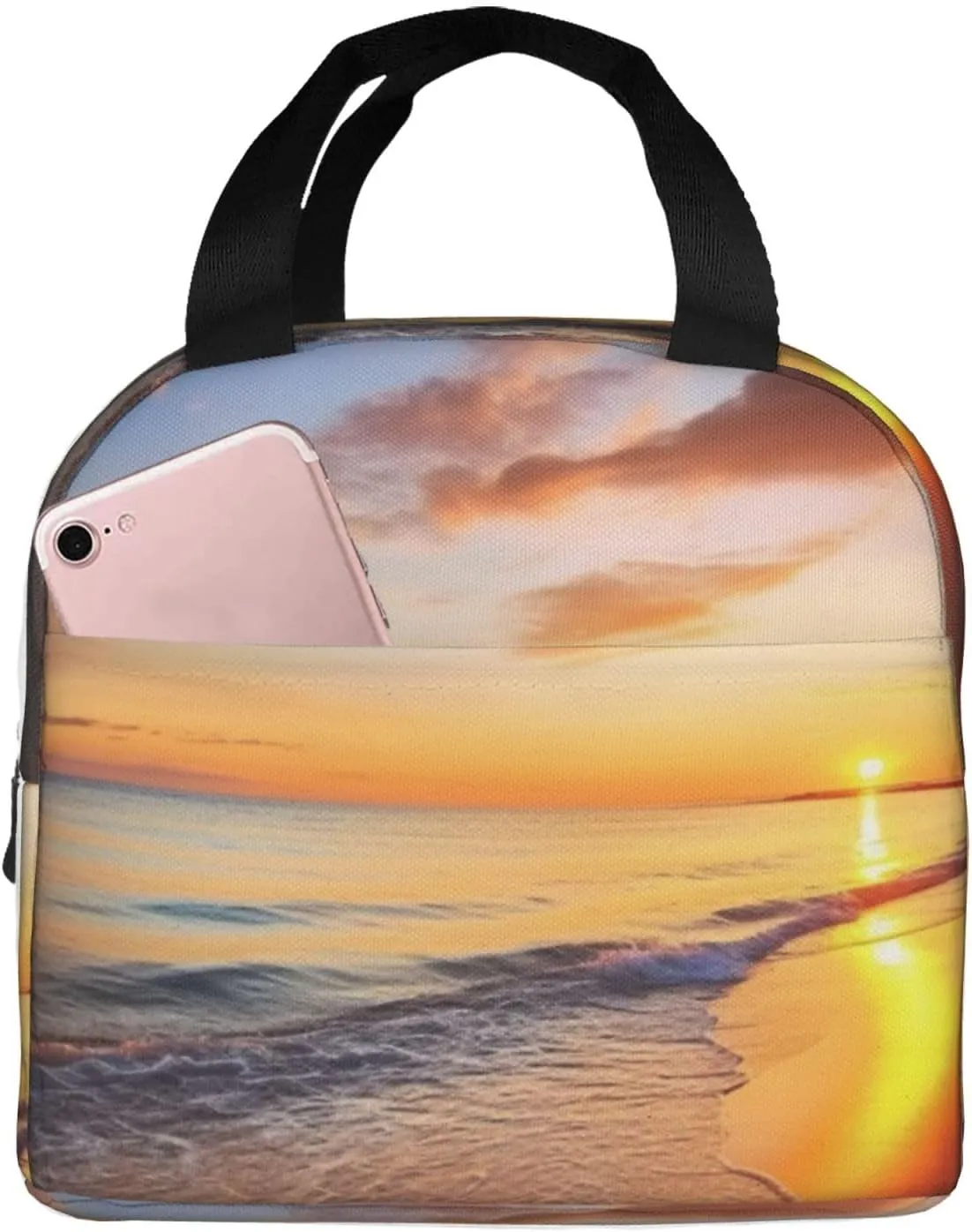 Beautiful Tropical Sunrise on The Beach Lunch Bag for Women Men Reusable Lunch Tote Bags Insulated Lunch Box Leakproof Meal Bag Large Capacity Cooler Food Containers for Work Travel Outdoor