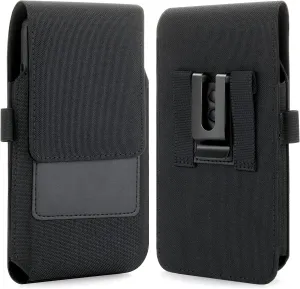 BECPLT Nylon Cell Phone Holster Case with Belt Clip - Fits iPhone 12/13/14 Pro, X, Xs, 10, Galaxy S21/S22/S23, Pixel 4/5, LG G4/G5/G6 (With Thin Case On)
