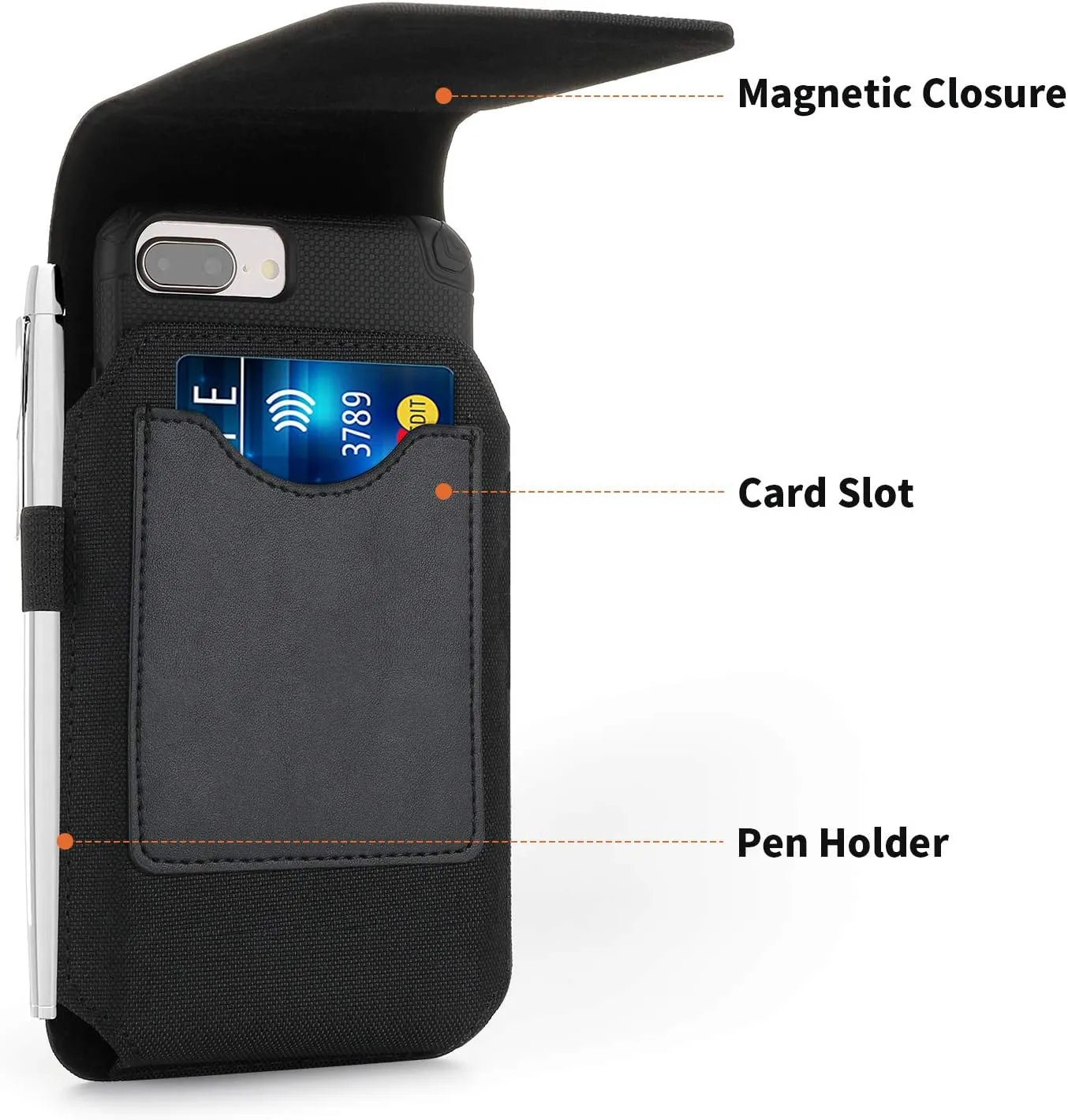 BECPLT Nylon Cell Phone Holster Case with Belt Clip - Fits iPhone 12/13/14 Pro, X, Xs, 10, Galaxy S21/S22/S23, Pixel 4/5, LG G4/G5/G6 (With Thin Case On)