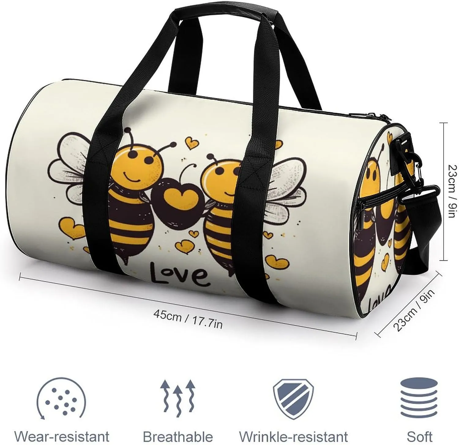 Bee Love Honey Gym Bag Small Travel Duffle Bag with Compartment Carry On Weekender Bag for Women Men